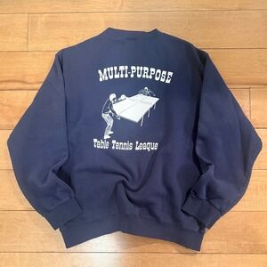 Vintage Multi-Purpose Table Tennis League Crewneck Sweatshirt Navy Blue Mens M